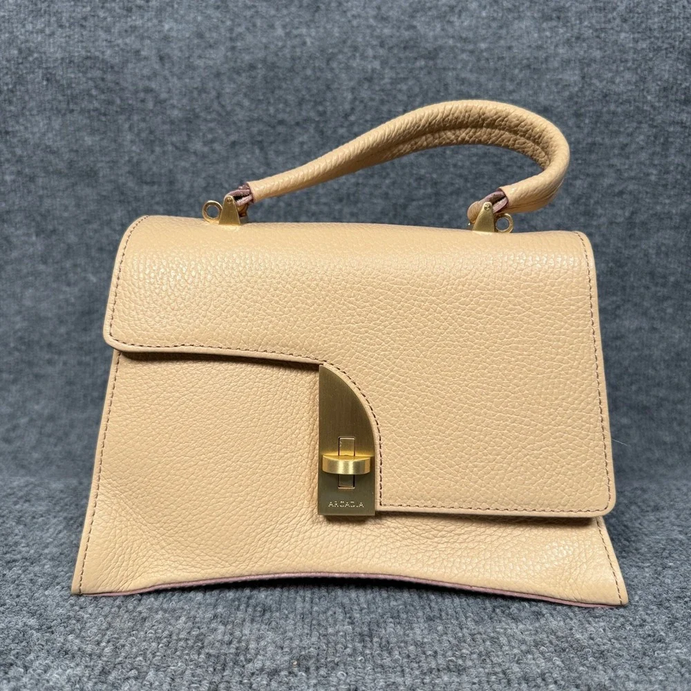 Arcadia Miele Arco Satchel Shoulder Bag Cream Genuine Leather Detachable Strap